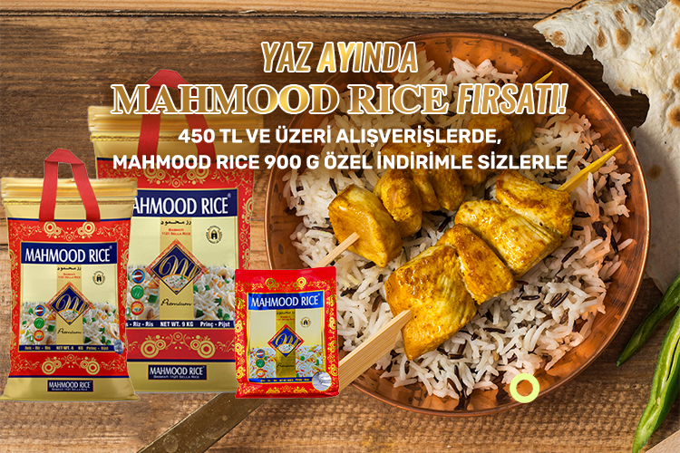 Mahmood Rice Ürünlerinde 450₺ ve üzeri alışverişlerde 900 gr a özel indirim