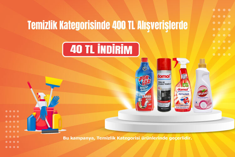 Temizlik Kategorisinde 400 TL Alışverişlerde 40 TL İndirim