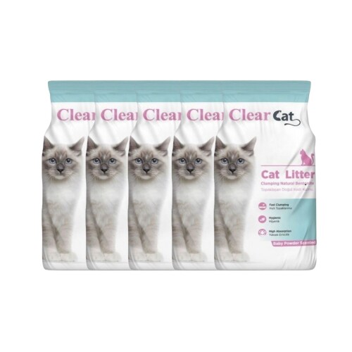 Bebek Pudrası Kokulu Kedi Kumu 5 Kg x 5 Adet - Clear Cat
