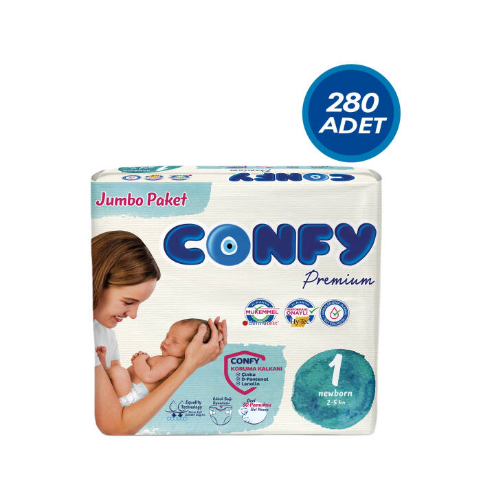 Confy Premium 1 Numara Bebek Bezi Yenidoğan 2 - 5 Kg 280 Adet - 1