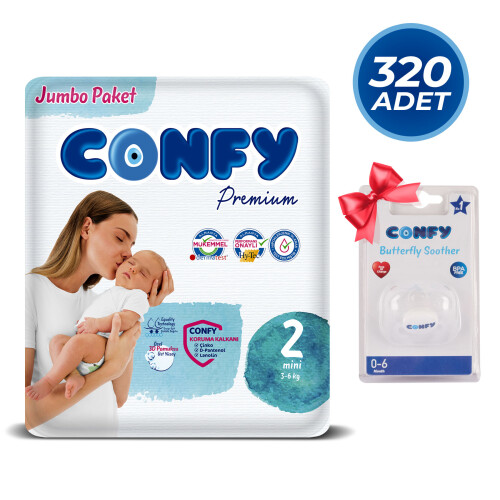  Confy Premium 2 Numara Bebek Bezi 320 Adet ve Confy Premium Emzik - 1