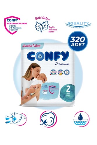 Confy Premium 2 Numara Bebek Bezi Mini 3 - 6 Kg 320 Adet - 1