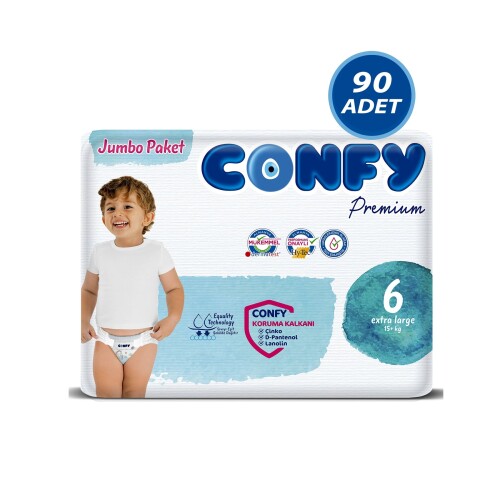 Confy Premium 6 Numara Bebek Bezi Extralarge 15 KG 90 Adet - 1