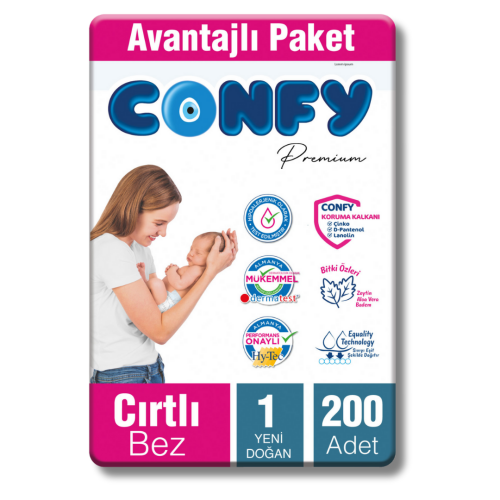 Confy Premium 1 Numara Bebek Bezi Yenidoğan 2 - 5 Kg 200 Adet - Confy