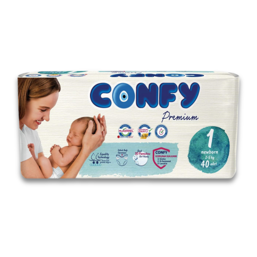 Confy Premium 1 Numara Bebek Bezi Yenidoğan 2 - 5 Kg 40 Adet - Confy