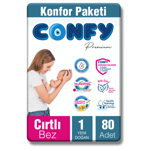 Confy Premium 1 Numara Bebek Bezi Yenidoğan 2 - 5 Kg 80 Adet - Confy