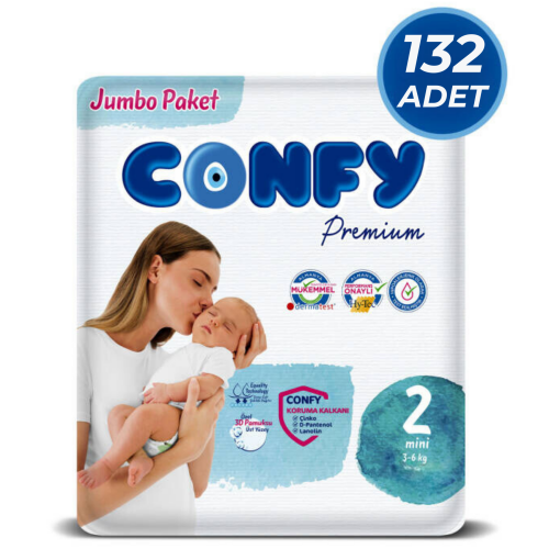 Confy Premium 2 Numara Bebek Bezi Mini 3 - 6 Kg 132 Adet - Confy