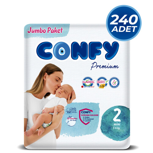 Confy Premium 2 Numara Bebek Bezi Mini 3 - 6 Kg 240 Adet - Confy