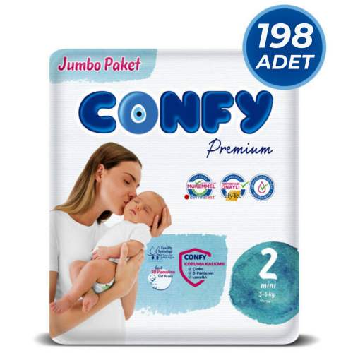 Confy Premium 2 Numara Bebek Bezi Mini 3 - 6 Kg 198 Adet - Confy