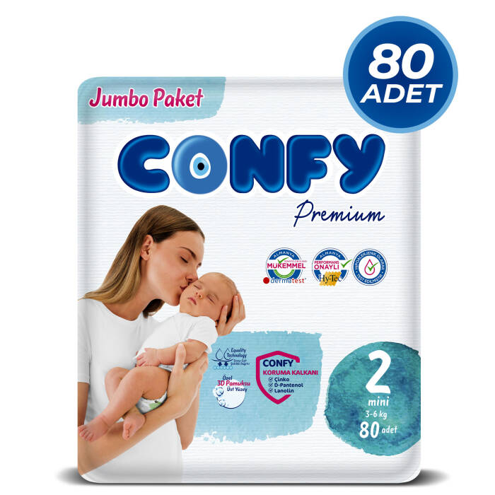 Confy Premium 2 Numara Bebek Bezi Mini 3 - 6 Kg 80 Adet - 1