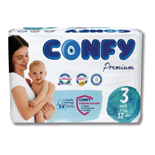 Confy Premium Bebek Bezi 3 Numara Midi 4 -9 Kg 32 Adet - Confy