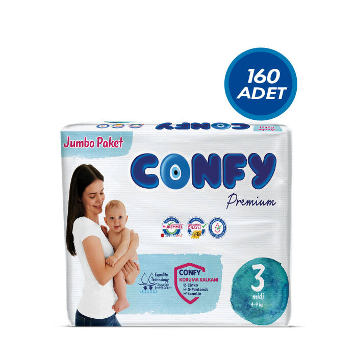 Confy Premium Bebek Bezi 3 Numara Midi 4 - 9 Kg 160 Adet - 1