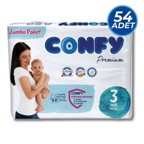 Confy Premium Bebek Bezi 3 Numara Midi 4 - 9 kg 54 Adet - Confy