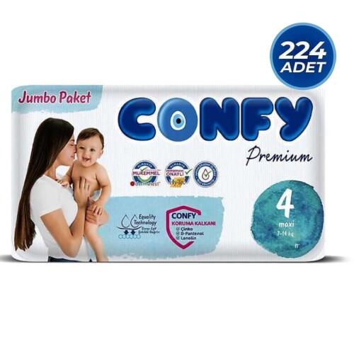 Confy Premium 4 Numara Bebek Bezi Maxi 7 - 14 Kg 224 Adet - Confy