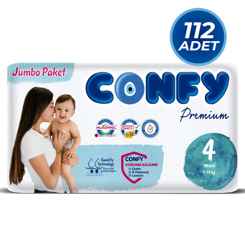 Confy Premium 4 Numara Bebek Bezi Maxi 7 - 14 Kg 112 Adet - Confy