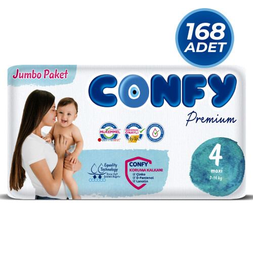 Confy Premium 4 Numara Bebek Bezi Maxi 7 - 14 Kg 168 Adet - 1