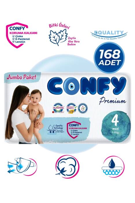 Confy Premium 4 Numara Bebek Bezi Maxi 7 - 14 Kg 168 Adet - 1