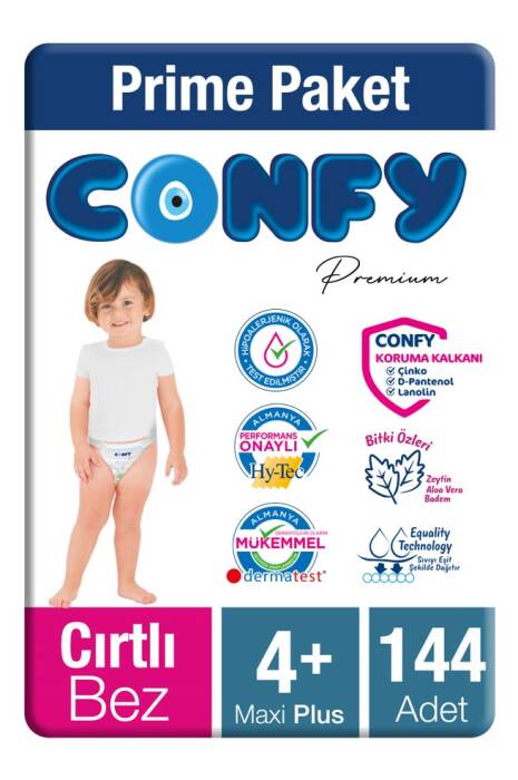 Confy Premium Bebek Bezi 4 Numara Maxi Plus 9-16 Kg 144 adet - 1