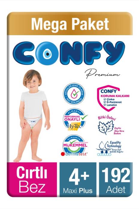 Confy Premium Bebek Bezi 4 Numara Maxi Plus 9-16 Kg 192 adet - 1