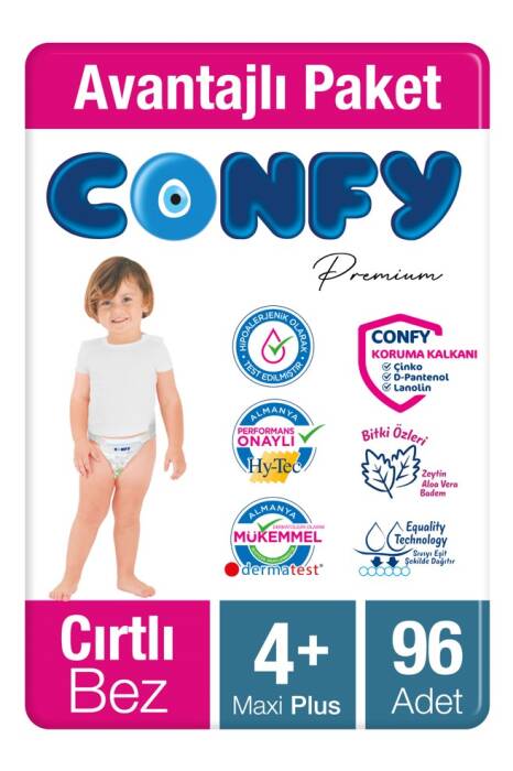 Confy Premium Bebek Bezi 4 Numara Maxi Plus 9 - 16 Kg 96 adet - 1