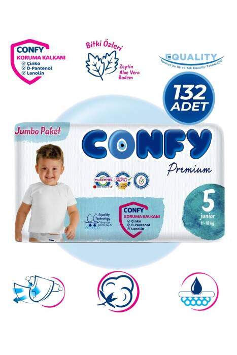 Confy Premium 5 Numara Bebek Bezi Junior 11 - 18 KG 132 Adet - 1