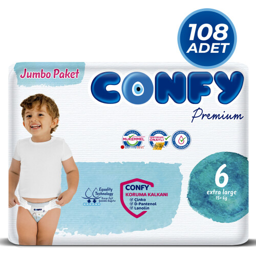 Confy Premium 6 Numara Bebek Bezi Extralarge +15 KG 108 Adet - Confy