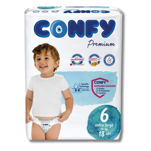 Confy Premium 6 Numara Bebek Bezi Extralarge +15 KG 18 Adet - Confy