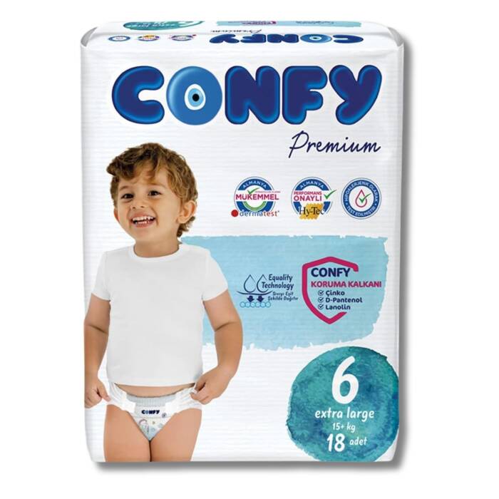 Confy Premium 6 Numara Bebek Bezi Extralarge +15 KG 18 Adet - 1