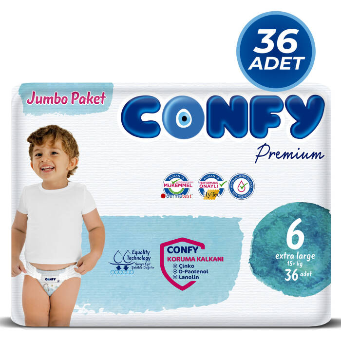 Confy Premium 6 Numara Bebek Bezi Extralarge +15 KG 36 Adet - 1