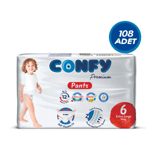 Confy Premium Külot Bebek Bezi 6 Numara Extralarge 15 KG 108 Adet - Confy