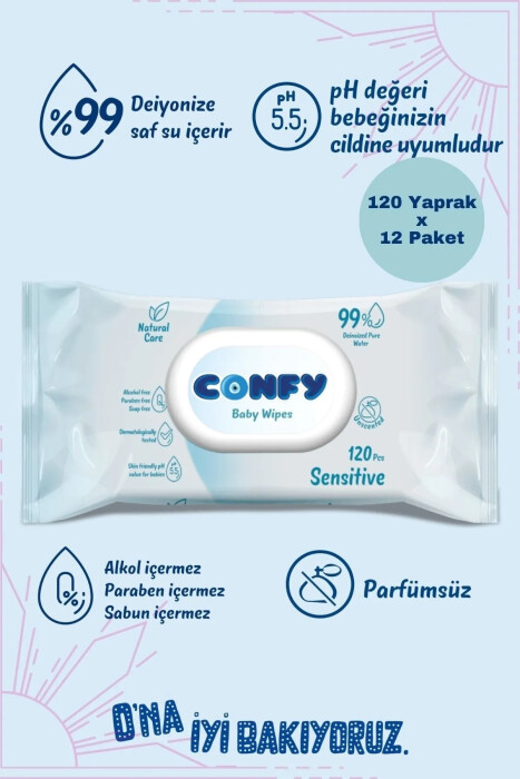 Confy Sensitive Bebeklere Özel Islak Mendil 12x120 - 1440 Yaprak - Confy Islak Mendil