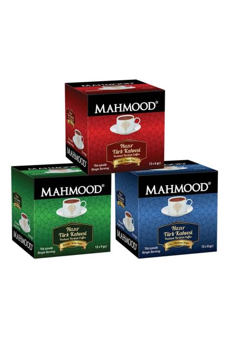 Mahmood Coffee Hazır Türk Kahvesi Sade 6 Gr 12li ve Orta 8 Gr 12li ve Şekerli 9 Gr 12li - 1