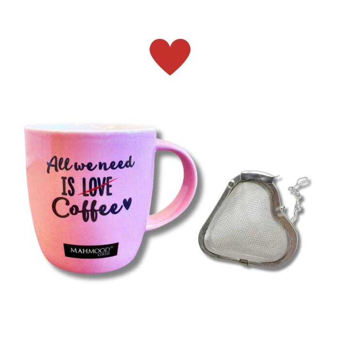 Mahmood Coffee Porselen Pembe Kupa ve Kalp Tasarımlı Silver Çay Süzgeci - 2