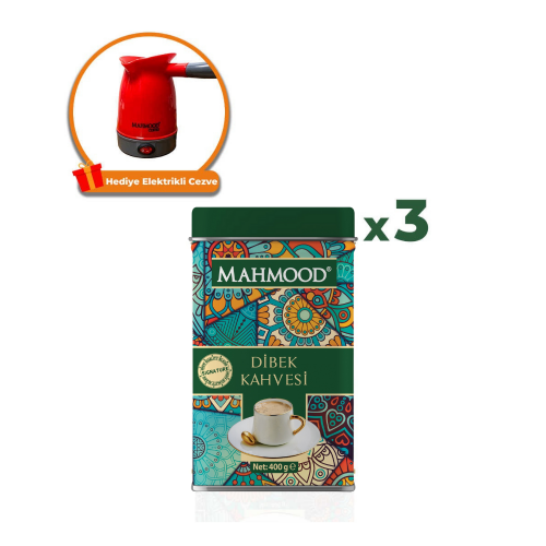 Mahmood Dibek Kahvesi Metal Kutu 400 Gr 3 Adet ve Elektrikli Cezve 1 Adet - Mahmood Coffee