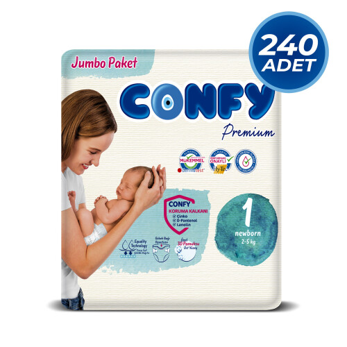 Confy Premium 1 Numara Bebek Bezi Yenidoğan 2 - 5 Kg 240 Adet - Confy