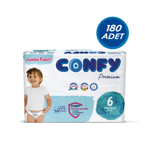 Premium 6 Numara Bebek Bezi Extralarge 15+ KG 180 Adet - Confy