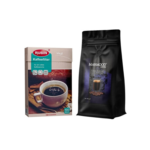 Mahmood Coffee Filtre Kahve 500 Gr ve Rubin Büyük Boy Kahve Filtresi Naturel Kağıt 4 Numara 100 adet Set - 2