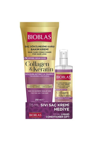 Saç Dökülmesine Karşı Bakım Kremi 250ml ve Collagen keratin 115 Ml Sıvı Saç Kremi Hediye - Bioblas