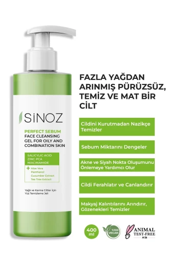 Sinoz Perfect Sebum Dengeleyici Yüz Temizleme Jeli 400 ml Yağlı Karma Ciltler Için 