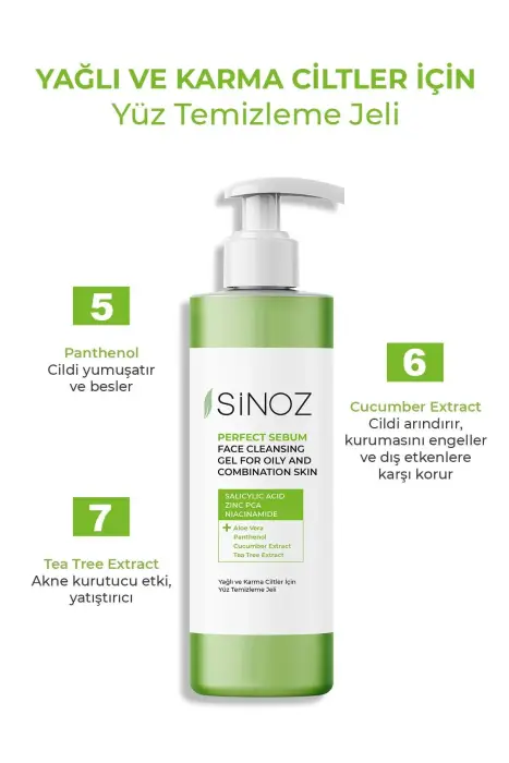 Sinoz Perfect Sebum Dengeleyici Yüz Temizleme Jeli 400 ml Yağlı Karma Ciltler Için - 3