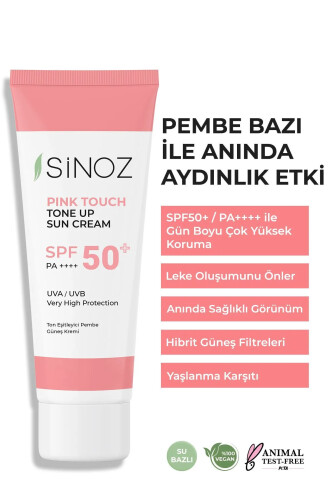 Sinoz Pink Touch Spf 50 Cilt Aydınlatıcı Ton Eşitleyici Pembe Yüz Güneş Kremi 50 ml Tüm Ciltler Için 