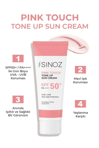 Sinoz Pink Touch Spf 50 Cilt Aydınlatıcı Ton Eşitleyici Pembe Yüz Güneş Kremi 50 ml Tüm Ciltler Için - 2