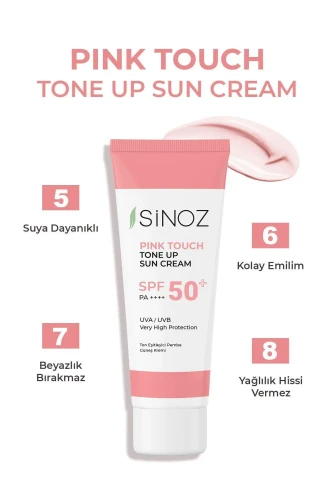 Sinoz Pink Touch Spf 50 Cilt Aydınlatıcı Ton Eşitleyici Pembe Yüz Güneş Kremi 50 ml Tüm Ciltler Için - 3