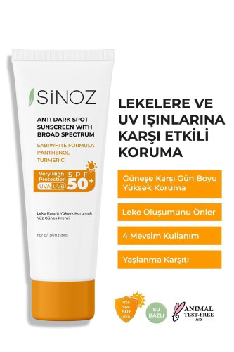 Sinoz Spf 50 Leke Karşıtı Yüksek Koruyucu Yüz Güneş Kremi 50 ml Normal Ve Kuru Ciltler Için - Sinoz