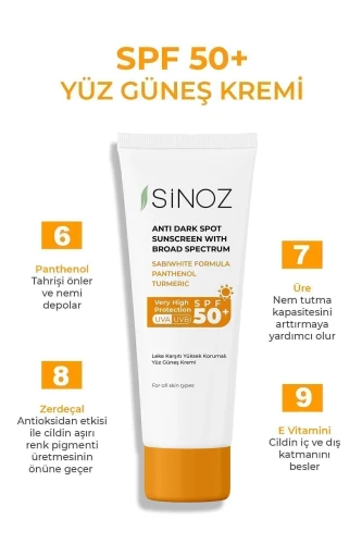 Sinoz Spf 50 Leke Karşıtı Yüksek Koruyucu Yüz Güneş Kremi 50 ml Normal Ve Kuru Ciltler Için - 4